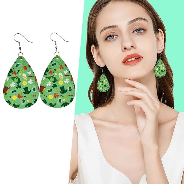 Saint Patricks Day Earrings for Women Girls Gift Green Drop Earrings Leather Earrings for Women Teardrop Dangle Earrings Petal Drop Earrings Jewelry Accessory Handmade Saint Patricks Day Earrings for Women Girls Gift Green Drop Earrings Leather Earrings for Women Teardrop Dangle Earrings Petal Drop Earrings Jewelry Accessory Handmade